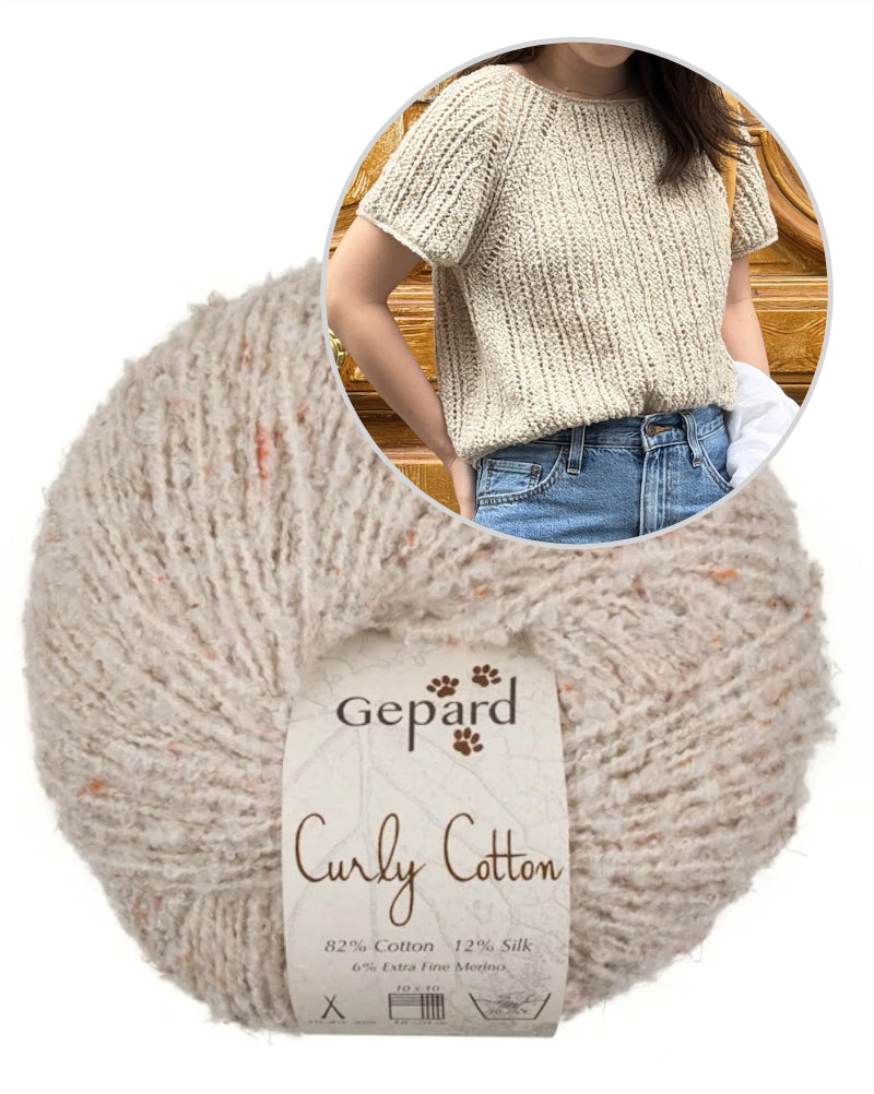 Sablé Top | zarte Bouclé Streifen aus Curly Cotton von Gepard Garn