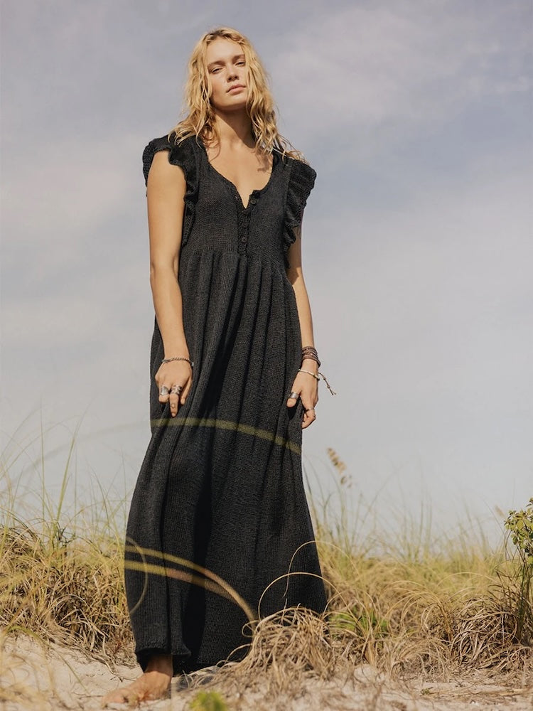 Lola Dress | maxi dress with ruffled sleeves made from Line by Sandnes Garn