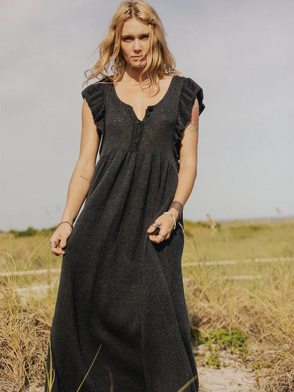 Lola Dress | maxi dress with ruffled sleeves made from Line by Sandnes Garn