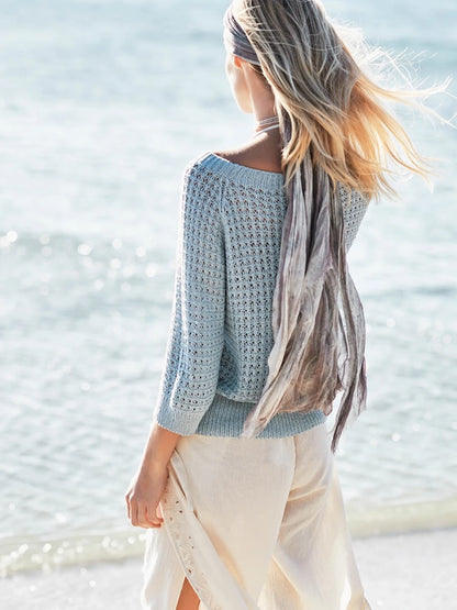 Pull en filet raglan | pull de plage parfait en Tynn Line de Sandnes Garn