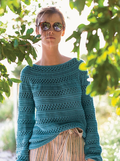 Pull en roseau | Bandes de motifs texturés en Mandarin Petit de Sandnes Garn
