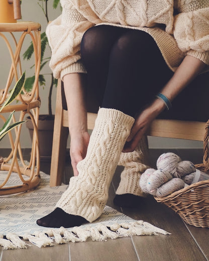 Heidi Leg Warmers | warm cable knit leg warmers made from Woolia by Gepard Garn