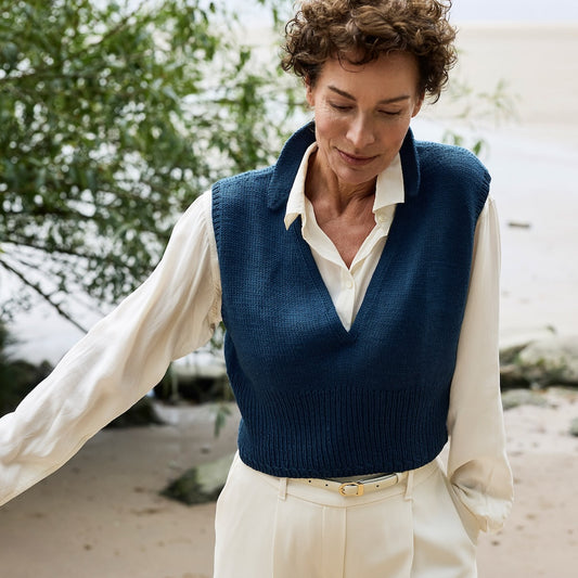 Waymark Vest | fine sleeveless sweater made from Cheeky Merino Joy by Rosy Green Wool