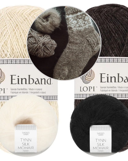 Arctic Sun Socks | Chaussettes norvégiennes en Einband de Lopi Island et Tynn Silk Mohair de Sandnes