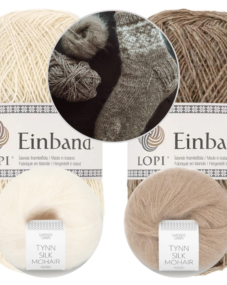 Arctic Sun Socks | Chaussettes norvégiennes en Einband de Lopi Island et Tynn Silk Mohair de Sandnes