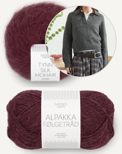 Aria Sweater | pull fin avec col polo en fil Folgetrad Alpakka et Tynn Silk Mohair de Sandnes Garn