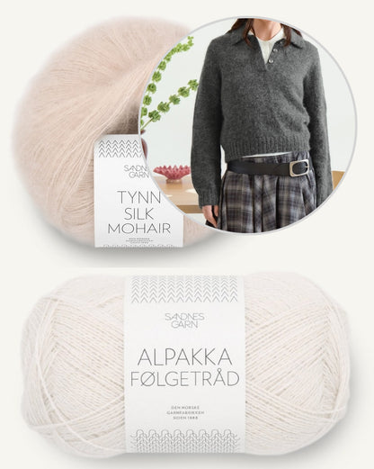 Aria Sweater | pull fin avec col polo en fil Folgetrad Alpakka et Tynn Silk Mohair de Sandnes Garn