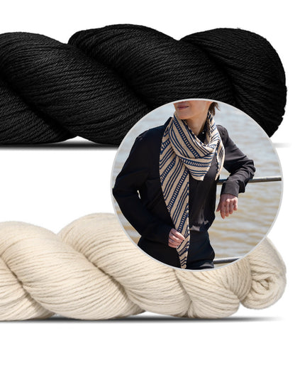 Kontakt | afslappet tørklæde med fine striber i Cheeky Merino Joy fra Rosy Green Wool