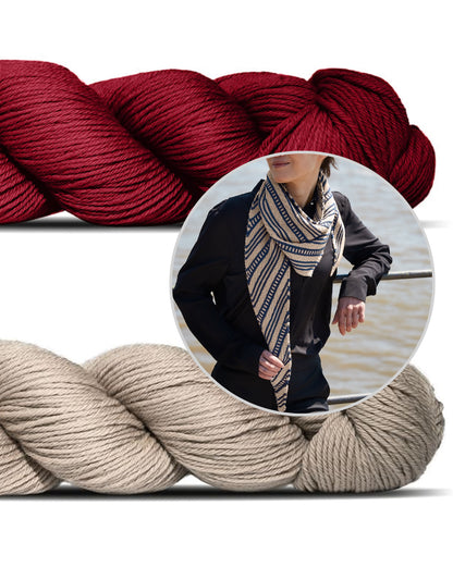 Kontakt | afslappet tørklæde med fine striber i Cheeky Merino Joy fra Rosy Green Wool