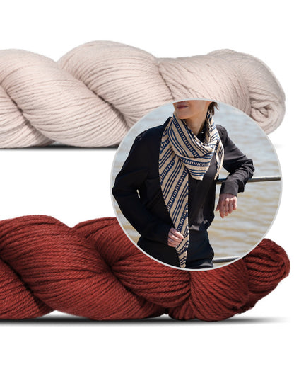 Kontakt | afslappet tørklæde med fine striber i Cheeky Merino Joy fra Rosy Green Wool
