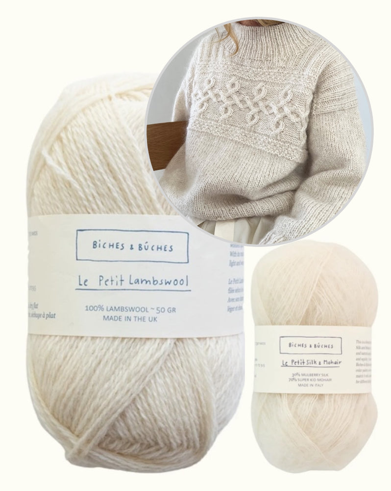 Edith Sweater | motif torsadé décontracté et intemporel en Le Petit Lambswool et Le Petit Silk & Mohair de Biches & Bûches