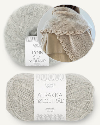 Ellie-sjal | stort trekantet sjal i Alpakka Folgetrad og Tynn Silk Mohair fra Sandnes Garn