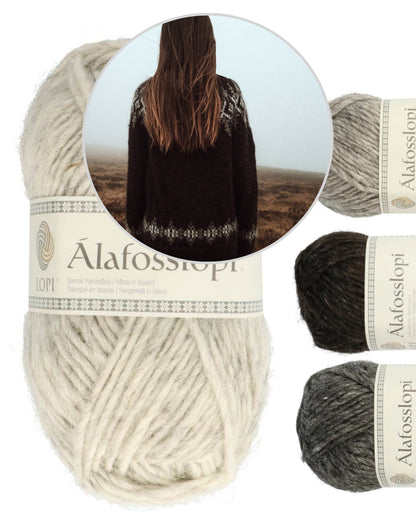 Fjelltur Sweater | kontrastfyldt norsk mønster af Alafosslopi fra Lopi Island