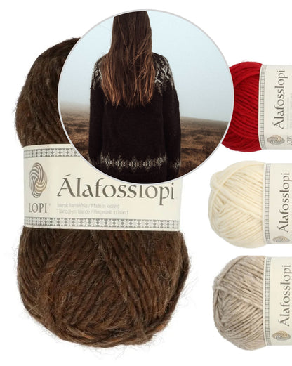 Fjelltur Sweater | kontrastfyldt norsk mønster af Alafosslopi fra Lopi Island