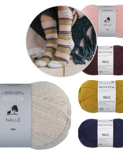 Rytmikäs Socks | with free instructions, fine stripe pattern with Nalle by Novita