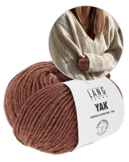 Flow Loop V-Neck | Rayures décontractées à motifs texturés en Yak de Lang Yarns