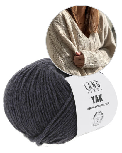 Flow Loop V-Neck | Rayures décontractées à motifs texturés en Yak de Lang Yarns