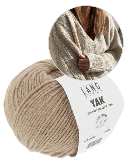 Flow Loop V-Neck | Rayures décontractées à motifs texturés en Yak de Lang Yarns