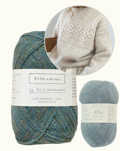 Edith Sweater | motif torsadé décontracté et intemporel en Le Petit Lambswool et Le Petit Silk & Mohair de Biches & Bûches