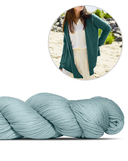 Kanshoku Cardigan | afslappet båret åben i Cheeky Merino Joy fra Rosy Green Wool