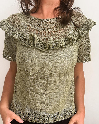 Linette Tee | T-shirt délicat à volants en Crealino de Lang Yarns