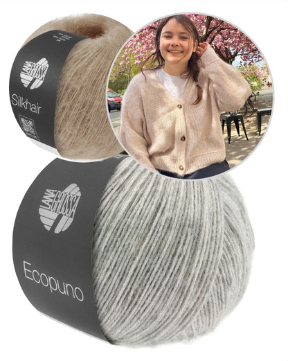 Maja Cardigan Col V | classique et douillet en Ecopuno et Silkhair de Lana Grossa