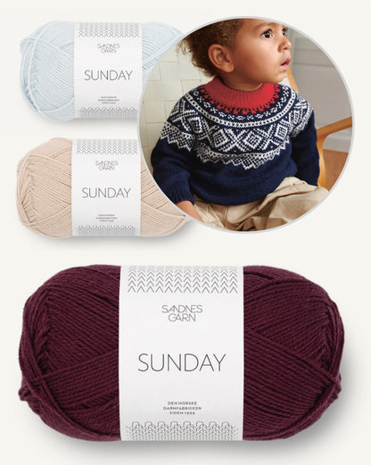 Pull bébé Marius - trois couleurs | motif jacquard norvégien classique en Sunday de Sandnes Garn