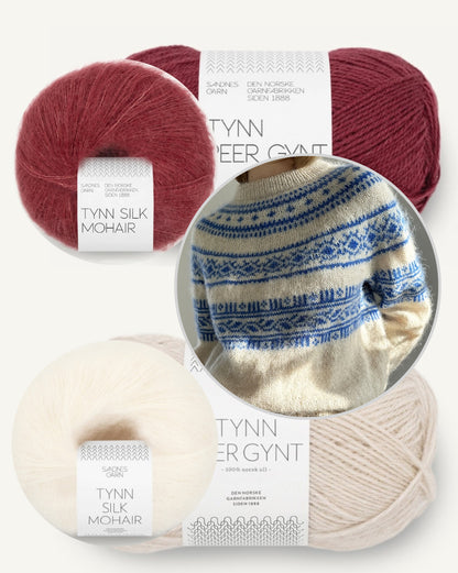 Porcelain Yoke džemperis | unikāls raksts no Sandnes Garn Tynn Peer Gynt un Mohair