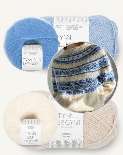 Porcelain Yoke džemperis | unikāls raksts no Sandnes Garn Tynn Peer Gynt un Mohair