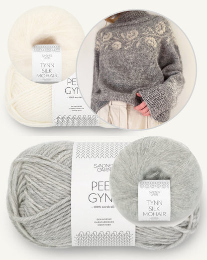 Pull Rosie Yoke | roses romantiques en Peer Gynt et Tynn Silk Mohair de Sandnes Garn