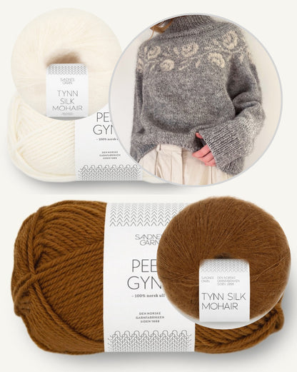 Pull Rosie Yoke | roses romantiques en Peer Gynt et Tynn Silk Mohair de Sandnes Garn