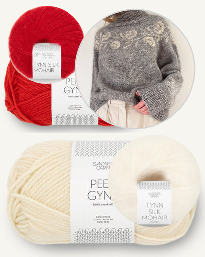 Pull Rosie Yoke | roses romantiques en Peer Gynt et Tynn Silk Mohair de Sandnes Garn