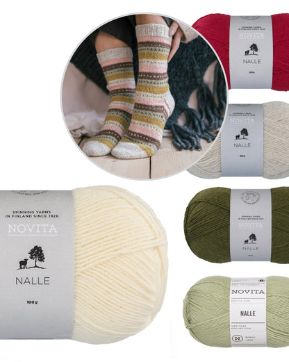 Rytmikäs Socks | with free instructions, fine stripe pattern with Nalle by Novita