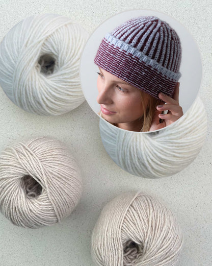 Bonnet côtelé en point de godron | motif côtelé bicolore avec Cashmere Charis de Pascuali