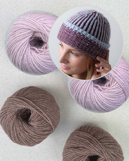 Bonnet côtelé en point de godron | motif côtelé bicolore avec Cashmere Charis de Pascuali