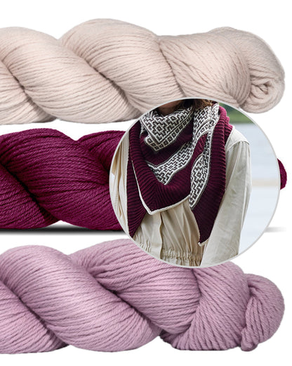True Love | kontrastikas huivi Cheeky Merino Joy -langasta, Rosy Green Wool