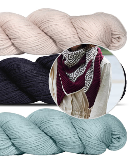 True Love | kontrastikas huivi Cheeky Merino Joy -langasta, Rosy Green Wool