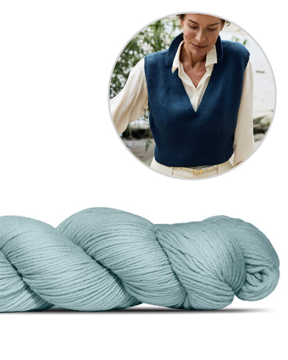 Waymark Vest | hieno Cheeky Merino Joy -langasta neulottu liivi Rosy Green Woolilta