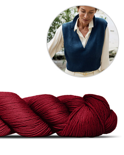 Waymark Vest | hieno Cheeky Merino Joy -langasta neulottu liivi Rosy Green Woolilta