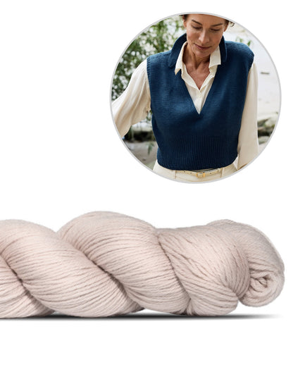Waymark Vest | hieno Cheeky Merino Joy -langasta neulottu liivi Rosy Green Woolilta